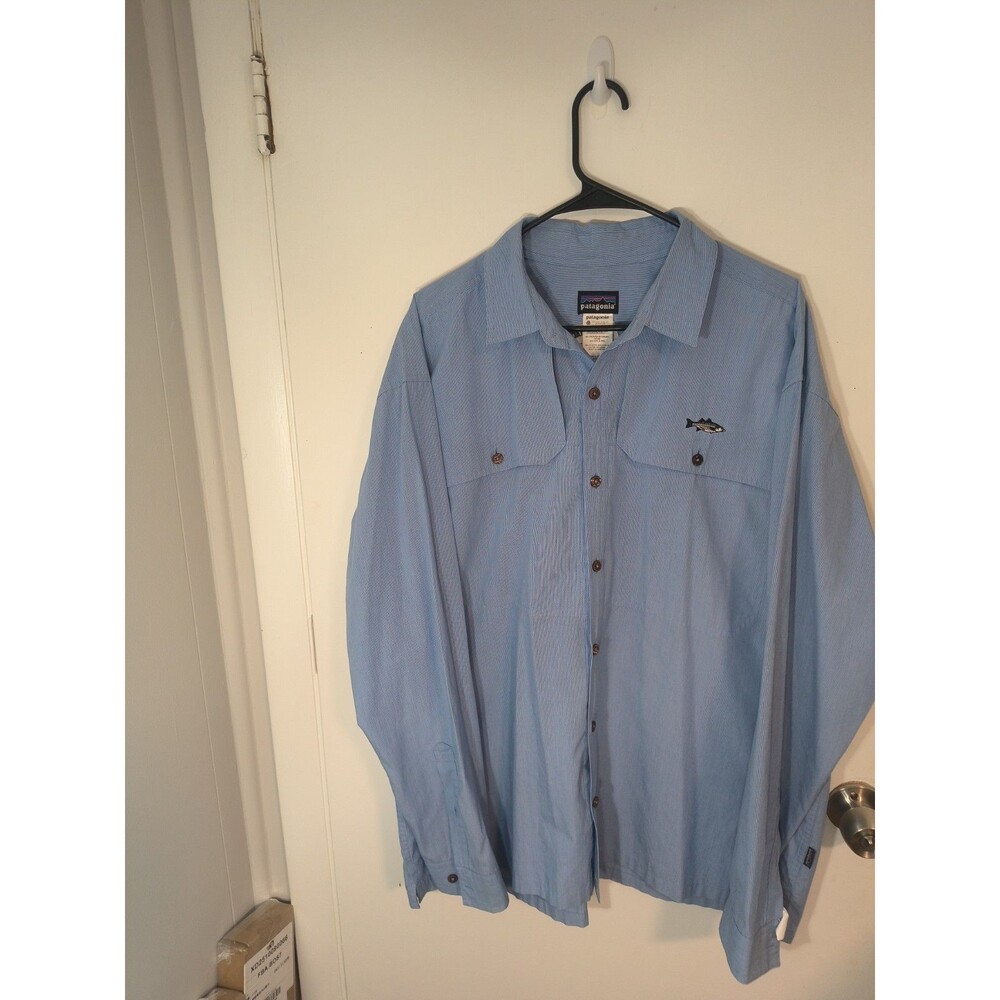 Patagonia Mens Size XL Long Sleeve Island Hopper Blue Button Down Shirt Fishing